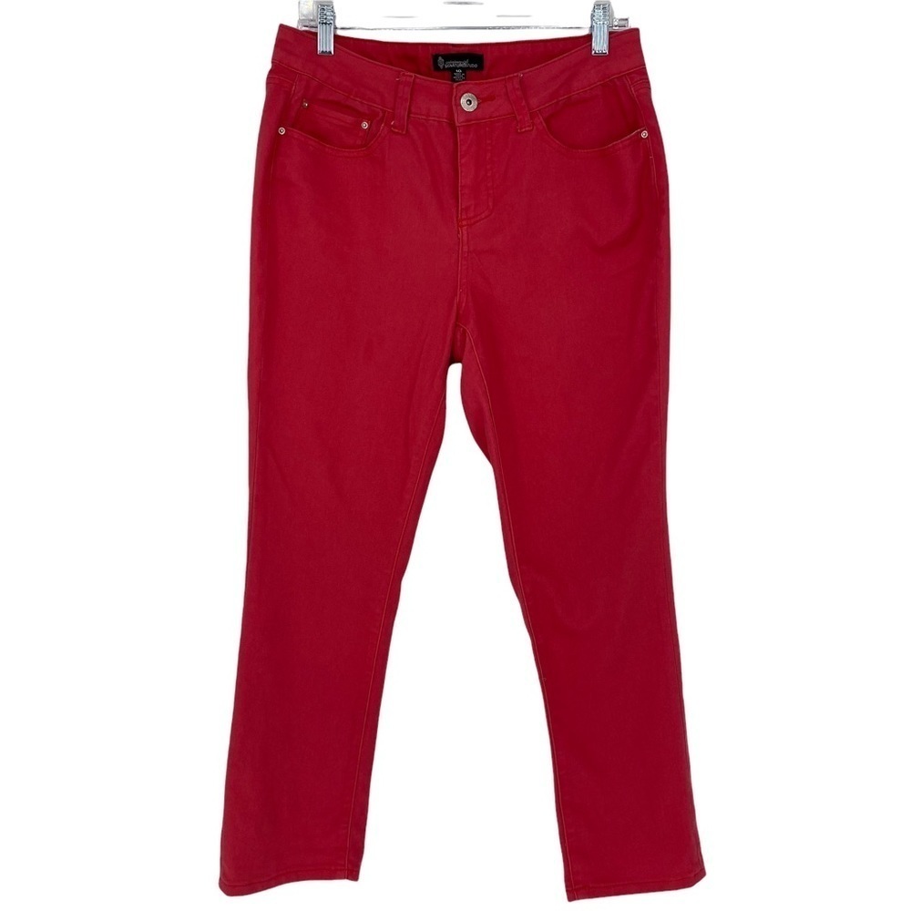 Signature Studio red denim skinny ankle stretch pants, 10